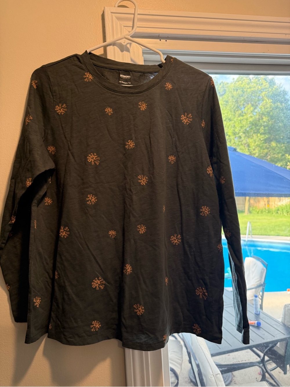 Black Long Sleeve Tee with Copper Floral Dots